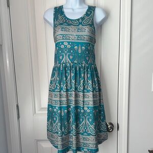 Himone  Women’s Teal Paisley Sleeveless Dress